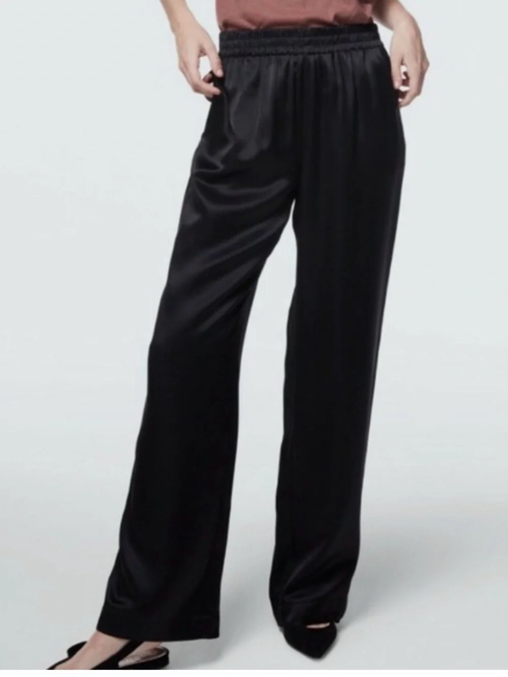 J Brand Black Satin Rhinestone Lounge Pants - Picture 1 of 10